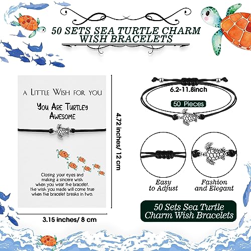 50 Sets Good Luck Charms Employee Appreciation Gifts Sea Turtle Bracelets Good Luck Bracelets with Wish Cards Inspirational Turtle for Teachers Women Coworker Leaving Gifts2