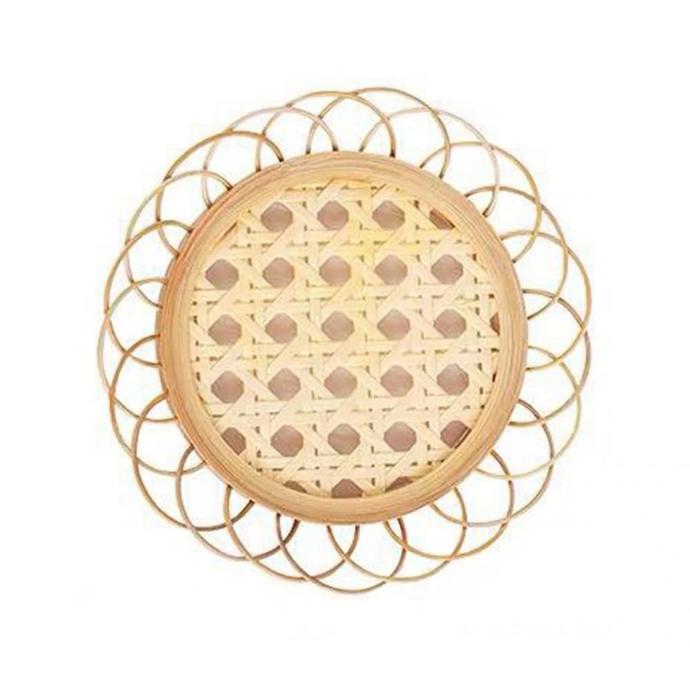 Handmade Rattan Coaster with Lace Bamboo Rattan Coasters Round Natural Tea Cup Placemat for Home Desk Office Padding Kitchen Decor(Big Hole 1PCS)