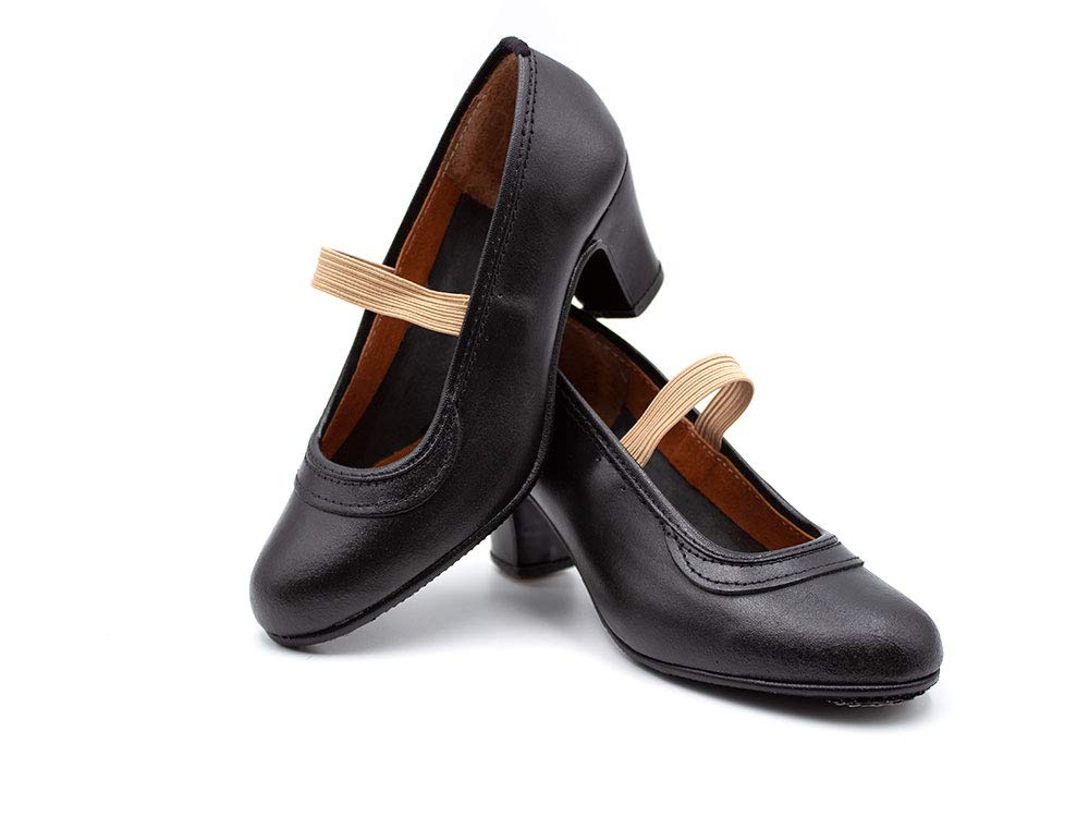 Malaca - Zapato Profesional de Baile, Fabricado en Piel, Cierre de Goma elástica, tacón y Suela con Clavos, para: Niña