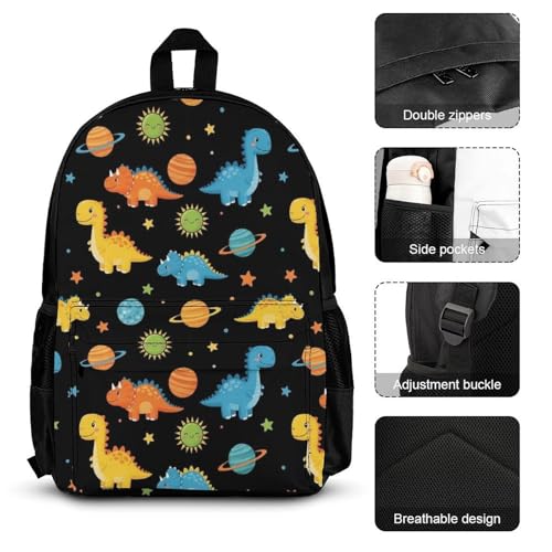 AMRANDOM Backpack for Women Men 3Pcs Backpack with Lunch Box Dinosaur Bookbag3
