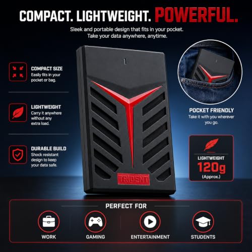 Image of MAYUMI Trident 1 TB Hi-Speed Portable Hard Drive, Type-C and USB 3.0, 2-in-1 Mobile and PC Compatible, Heavy Duty Ultra Slim HDD (Trident, 1 TB)