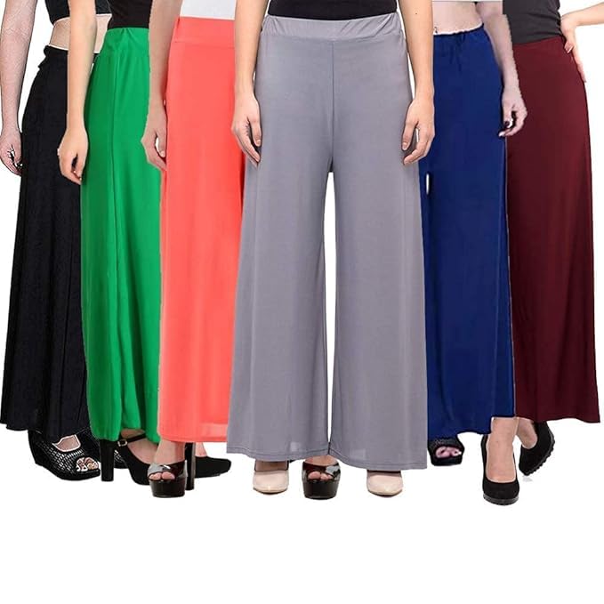 Casual Wear Soft Fabric Flared Loose-fit Palazzo for Women Pack of 6 Multicolor037-picture-28