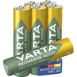 Lamparas De Jardin A Pilas Varta Recharge Accu Recycled, Pilas de NiMh AAA Micro rechargable (paquete de 6 unidades, 800 mAh) hechas con un 11% de materiales reciclados - Recargables sin efecto de memoria