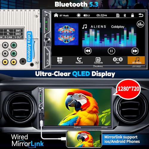 Image of [QLED Screen Upgrade] 7 inch Double Din Car Stereo with Wireless Apple CarPlay and Android Auto, 240W Powerful Sound, 4.2-Channel Audio Output, Bluetooth, MirrorLink, Backup Camera, AM /FM Car Radio