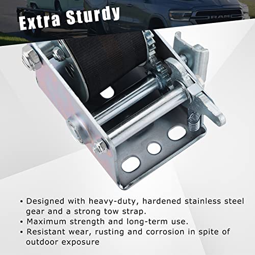 ATPEAM Boat Trailer Winch, Heavy Duty Hand Winch with 5m Black Strap Gear Hand Winch with Crank Handle, Manual Winch for Towing (800LBS) - Image 3