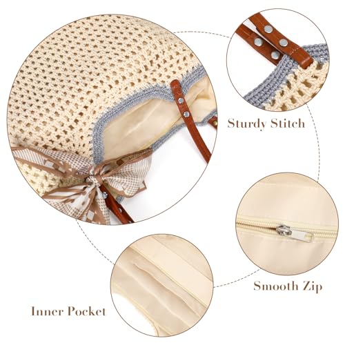 Bolso tote de crochet tejido para mujer color caqui miniatura 3