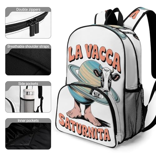 La Vaca Saturno-Saturnita Merch Large Travel Backpack Italian-Brainrot Meme Waterproof Lightweight Daypack White 44x32x19cm3