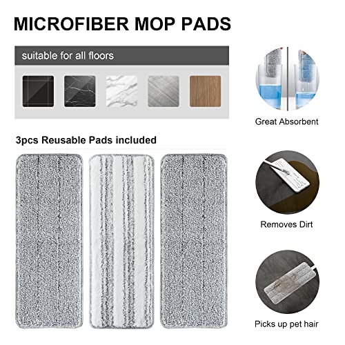 BOSHENG Mop and Bucket with Wringer Set, Flat Floor Mop and Bucket, with 3 Microfiber Mops for Floor Cleaning, Wet and Dry Use for Household Cleaning - White