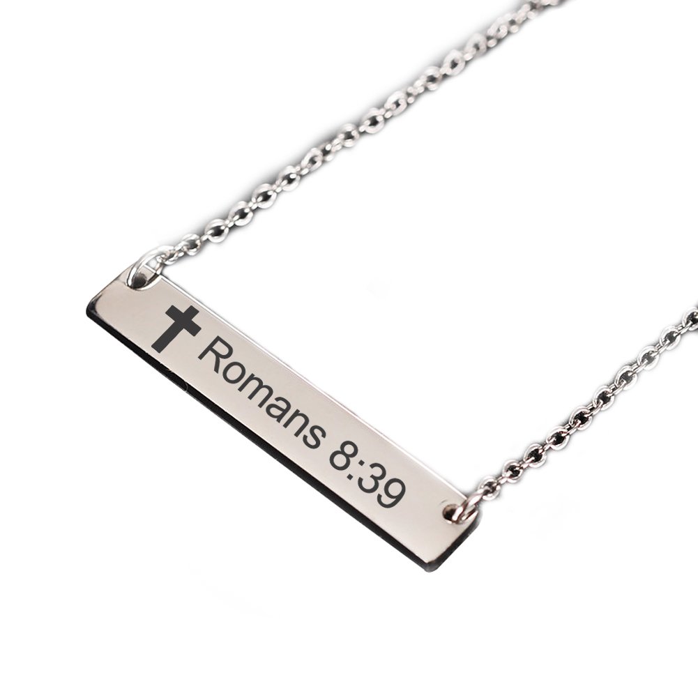 LiFashion LF 316L Stainless Steel Horizontal Bar Bible Verse Necklace Christian Cross Lord's Prayer Bar Pendant Jewelry Silver for Women for Anniversary Baptism Birthday Gift