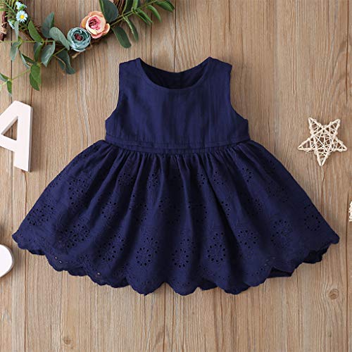 Toddler Baby Girl Sun Dress Embroideries Floral Summer Seaside Beach Dress Overall Outfits Onepiece (Navy Blue Princess Dress, 6-9 Months) #TOP1