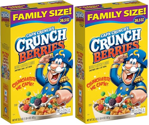 Cap'n Crunch Cereal, Crunch Berries, 20.5oz Box (Pack of 2)