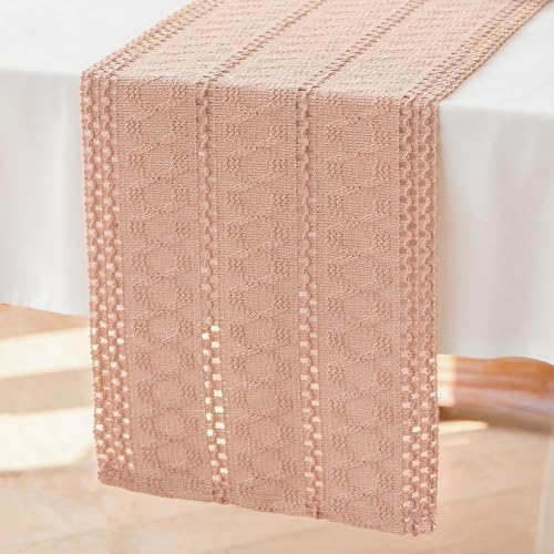 Brylleii Camino de Mesa de Algodón Rustico 30x240cm Bohemio Centro de Mesa Macramé Rosado Moderno Lavable Mantel Decorativo para Bodas Fiestas Cocina Comedor Cocina y Postres