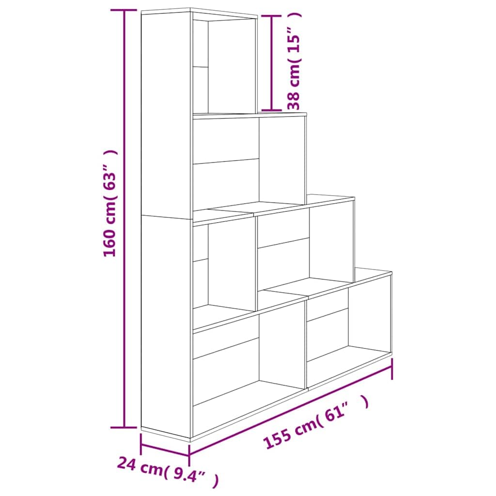 Libreria grigio cemento in legno 155 x 24 x 160 cm con 6 ripiani aperti come divisorio e spazio per soggiorno, ufficio, studio, sistema di scaffalatura salvaspazio per libri e raccoglitori