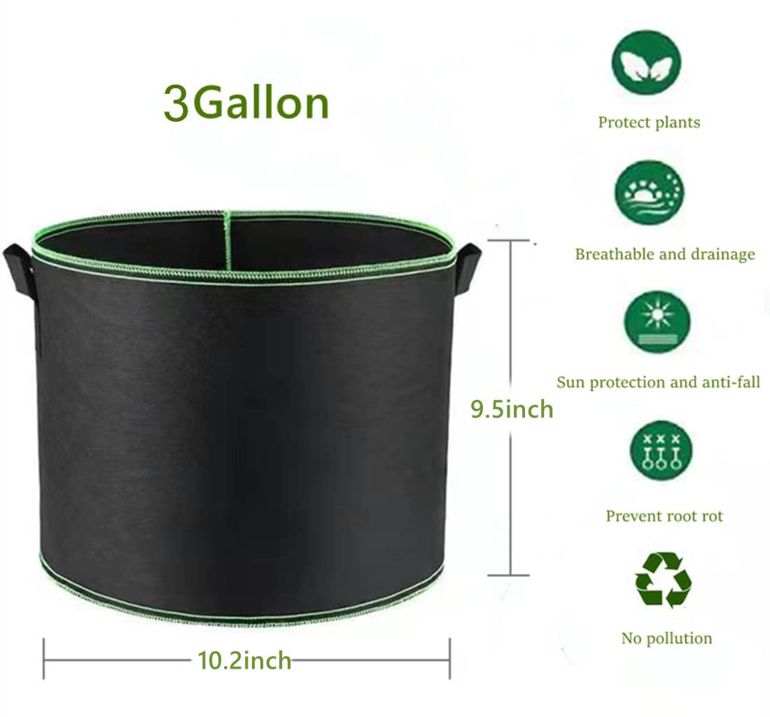 niurui 5-Pack 3 Gallon Grow Bags Heavy Duty Aeration Fabric Pots Thickened Nonwoven Fabric Pots Plant Grow Bags with Handles,for Low Stress Plant Training Fruits Vegetables - Image 2