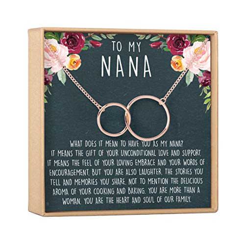 Nana Gift Necklace: 70th Birthday Jewelery, 80th Birthday, Gift for Grandma, Grandma, 2 Interlocking Circles (gold-plated-brass, No Gemstone)