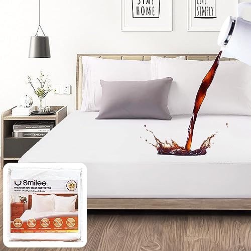 Smilee Small Single Premium Hypoallergenic Waterproof Mattress Protector - 30cm Deep Pocket Vinyl Free 100% Waterproof Soft and Noiseless 90x200cm
