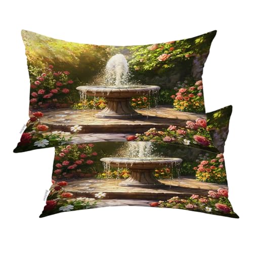 BaoNews Outdoor Spot Water Feature Throw Pillow Covers, Blooming Flowers