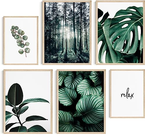 Hambient Laminas Decorativas Pared para Cuadros Decoracion Salon Modernos, Dormitorios, Habitacion, Posters SIN Marco (Botanica Hojas Verdes, 4x 30x40 cm, 2x 21x30 cm - Sin Marcos)