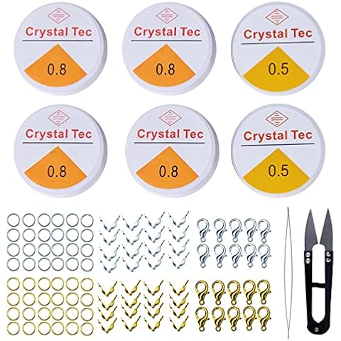 Elastic Cord for Jewelry Making, BBLIKE 6 Rolls 0.5mm 0.8mm Beaded Thread Cord for Jewelry Making Necklace Bracelet, Clear Elastic String Beads Bracelets Making Kit (168 PCS) Cover