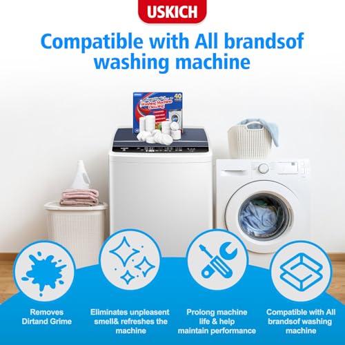 uskich washing machine cleaner descaler 40 pack-deep cleaning tablets for he front loader amp top load washerwasher machine cleaning tablets clean inside drum and laundry tub sealseptic safe