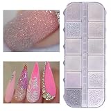 12 Grid Sugar Nail Powder, Nail Art Glitter Sequin Winter Pigment Shiny Candy 3D Nail DIY Solid Colo