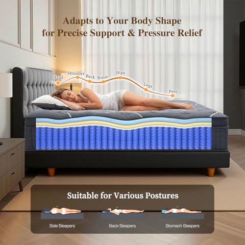 Image of King Mattress, 14 Inch Hybrid Mattress in a Box, Medium Firm, Memory Foam and Individual Pocket Spring, King Size Mattress for Pressure Relief & Motion Isolation, CertiPUR-US Certified