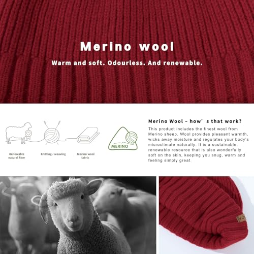 Image of TOP-EX PolarWool 100% Merino Wool Short Fisherman Beanie Men Women | Two size options with soft breathable warmth two wearable styles for commuting travel outdoor wear and gifting