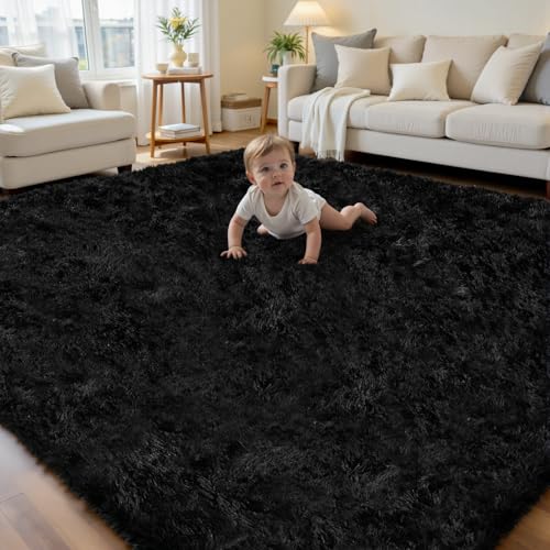 6x9 Area Rug for Living Room, Ultra Soft Fluffy Shag Rugs for Bedroom, Non-Slip Large Fuzzy Plush Rug Indoor Floor Carpet for Nursery Kids Office Dorm Modern Decor, Black