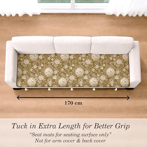 Image of Cloth Fusion Quilted Sofa Cover Seat Mat 3 Seater, Floral Toile | Reversible Jaipuri Print, 170 cm, Seat Cover Only, Decorative Tassel Edging With A Spare, Easy Tuck-In Hold, Not Anti-Slip