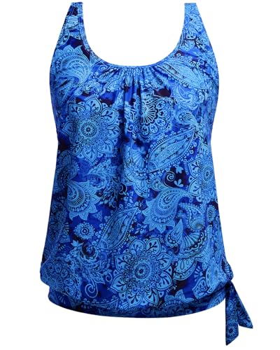 Image of Yonique Womens Blouson Tankini Top Only Loose Fit Swim Top No Bottom Modest Swimsuit