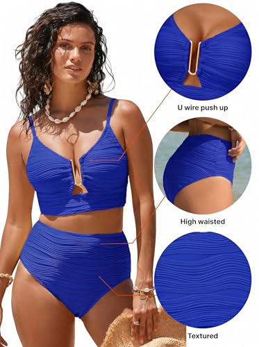 Image of Herseas 2 Piece Bikini Set U-Wire Cutout Popular Swimsuit High Waisted Textured 2026 Summer Beach Swim Bathing Suits