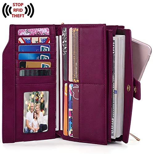 Image of UTO Wallet Women Vegan Leather Wristlet Snap Long Purse Credit Card Holder Elegant Clutch