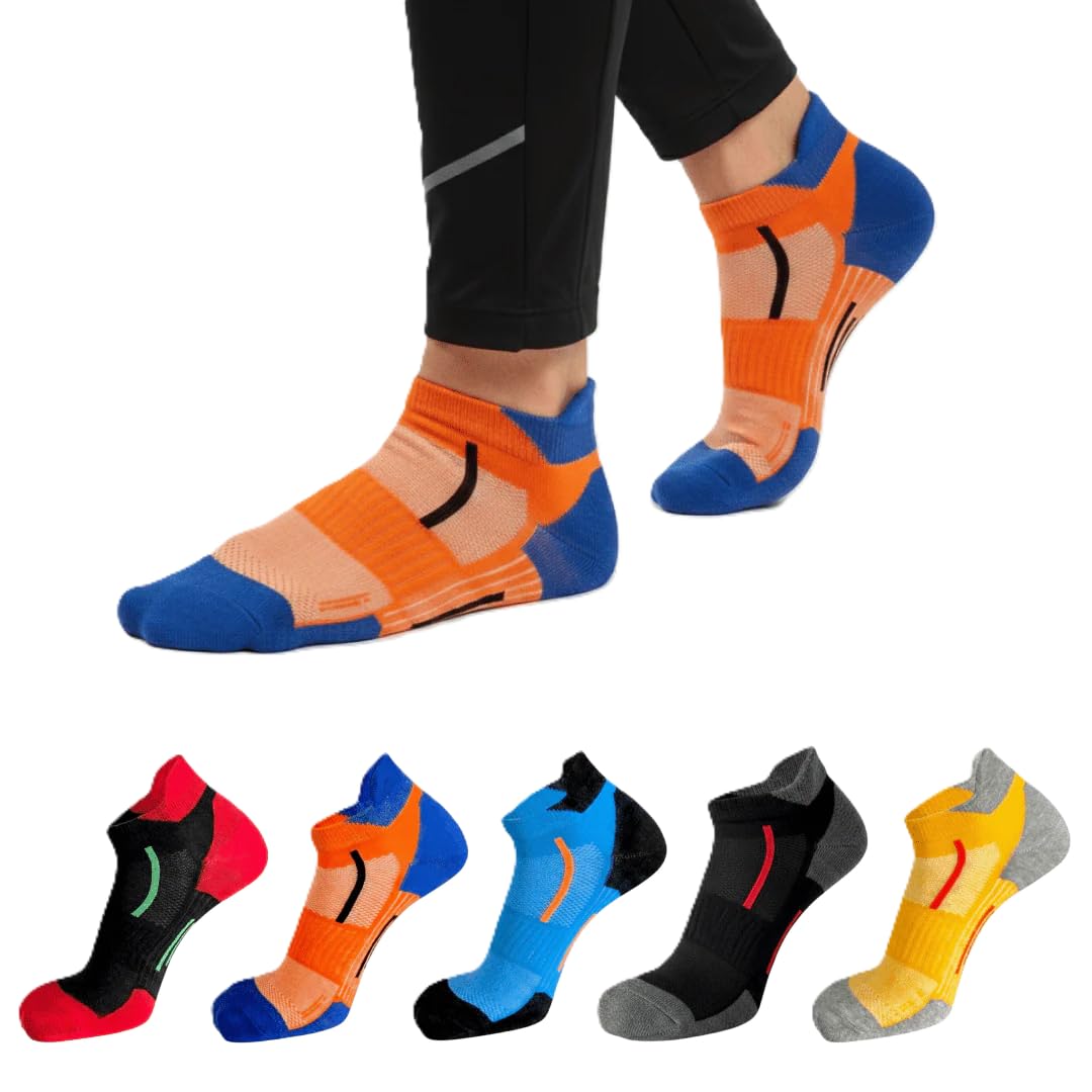 Ankle Sports Socks for Men & Women (Pack of 5) | Cushioned, Breathable Cotton Blend | Anti-Slip, Sweat-Wicking Athletic Socks for Running, Gym, Walking | Low Cut Performance Socks-image-34