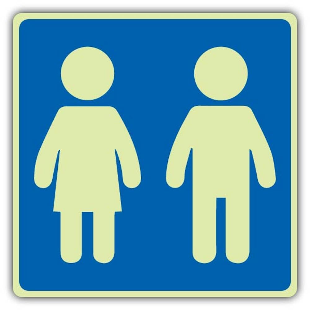 V Safety - Señal de seguridad para inodoro infantil que brilla en la oscuridad, formato de símbolo, 450 x 450 mm, hecha de plástico rígido de triple brillo, señalización de seguridad obligatoria