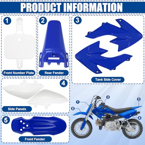 Image of Podoy CRF50 Body Fender Kit for Compatible with XR50 XR 50 CRF 50 SDG SSR Pit Dirt Motor Trail Bike Black with Bolt Work Fairing Plastic (Blue)