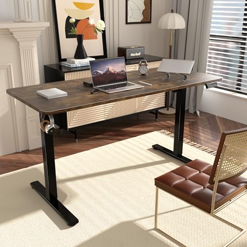Image of ERGOMAKER 55 inch Electric Standing Desk, Adjustable Height, Sit Stand Up Desk for Home Office & Computer Workstations, Memory Controller, Rustic Brown