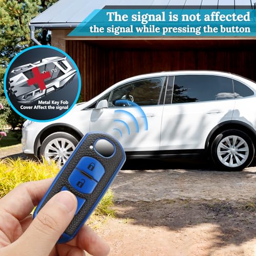 Image of for Mazda Key Fob Cover with Metal Braided Rope Keychain, Upgraded TPU Surface Grain Case for CX-3 CX-5 CX-7 CX-9 Mazda 3 6 MX-5 Miata (3 buttons) (Blue, A2)
