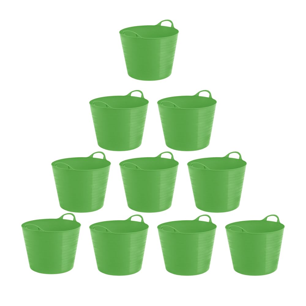 10 x 26L Litre Medium Flexi Tub Garden Home Flexible Colour Storage Container Bucket Polyethylene Flex Tub- MADE IN U.K (Lime Green)