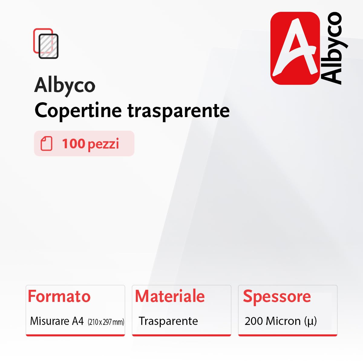 Albyco Copertine Rilegatura Trasparenti A4 0,20 mm 100 Pezzi
