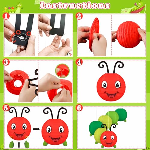 Image of 11PCS Caterpillar Birthday Decorations Paper Lanterns Hanging Swirls Set Back to School DIY Party Decor Classroom Supplies with Eyes Mouth Feelers Legs(Assembly Needed)