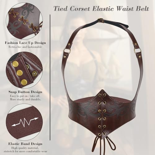 Corset Belt for Women, Elastic Waist Lace-up Faux Leather Gothic Costume Waspie Corset Belt for Renaissance Cosplay3
