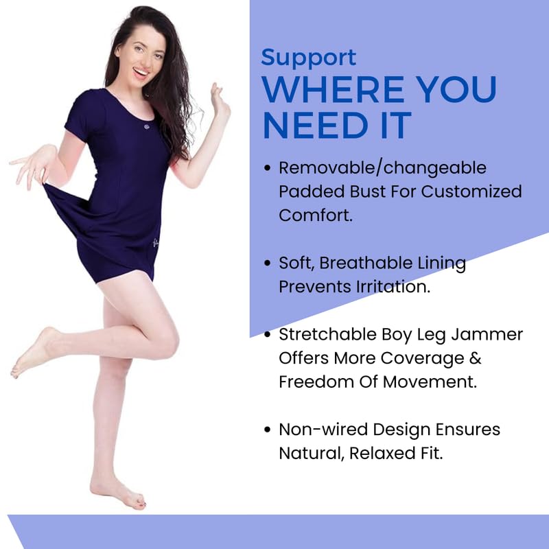 FILMAX® Originals Swimming Costume for Women's One-Piece Beach Wear with Sleeve & Boy Leg Jammer (Navy Blue_5XL) 2