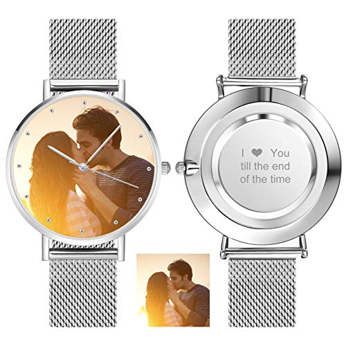 Funmii Reloj Pulsera Personalizado Reloj Analógico con Foto Graba Texto Cuarzo Reloj Regalo para Hombre Mujer Dia de Madr