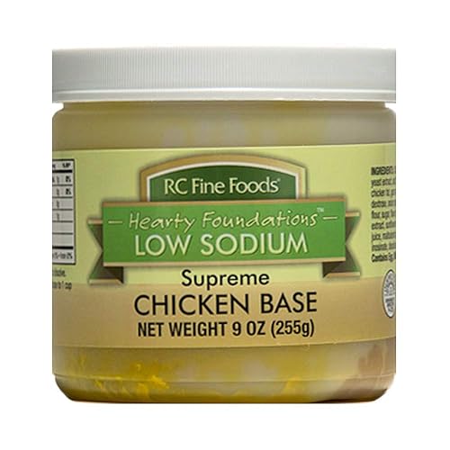 RC Fine Foods RC Hearty Foundations Base de pollo suprema baja en sodio de 9 onzas hace 5 galones de caldo de pollo primer ingrediente formulado de