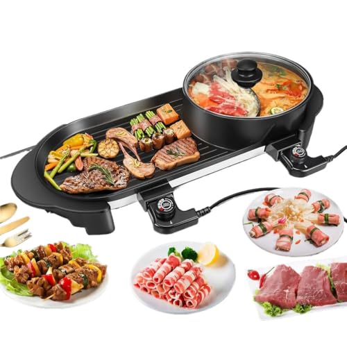 YIGECHENXIN Olla Antiadherente para Interiores, Parrilla Multifuncional sin Humo, diseño de división rápida para un Calentamiento rápido, Adecuada para el hogar, el Restaurante