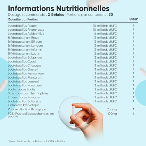 Omega 3 Huile de Poisson Pure et Complexe Probiotique Premium 20 Souches