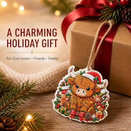 Image of Highland Cow Christmas Ornament, Wooden Tree Decor, 3.94 Inch