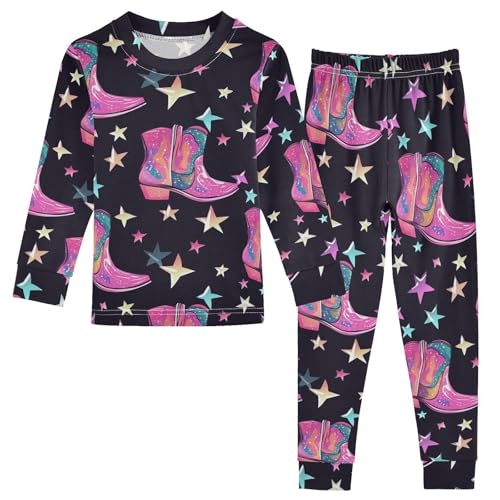 Fustylead Bright Pink Groovy Disco Cowgirl Boots Cotton Pajamas Set 2 Piece Long Sleeve Pjs Sleepwear