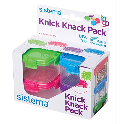 Sistema To Go Collection Mini Knick Knack Snack Container, 2 oz./60 mL, Pink/Green/Blue/Purple