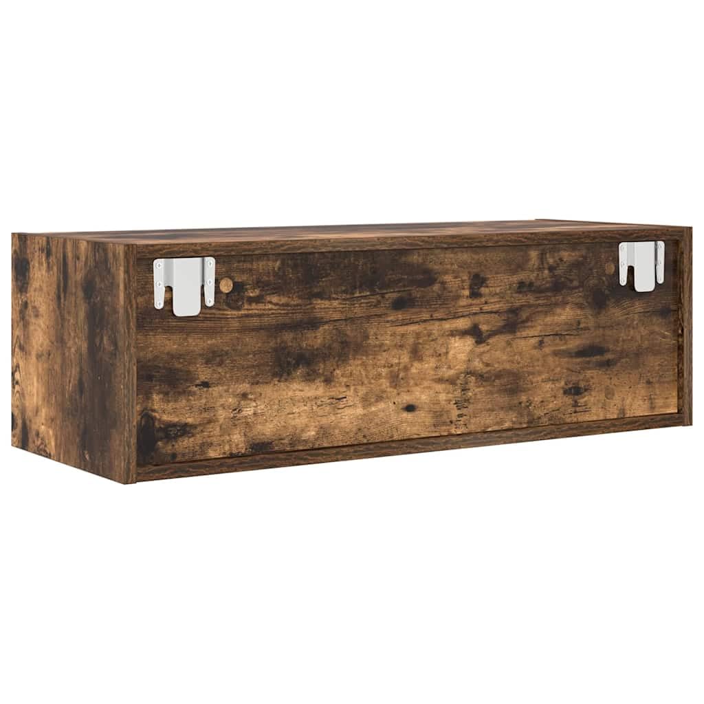 Szafka pod telewizor dąb wędzony z materiału drewnopochodnego 80 x 31 x 25,5 cm, 2 szuflady, montaż na ścianie, miejsce do przechowywania do salonu, sypialni, kina domowego z półką